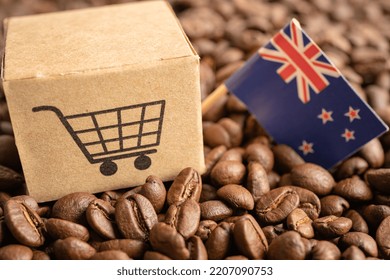 New Zealand Flag On Coffee Bean, Import Export Trade Online Commerce Concept. Flag On Coffee Bean, Import Export Trade Online Commerce Concept.