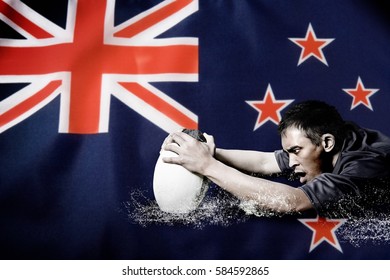 New Zealand Flag And Rugby Player