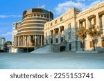 New Zealand Parliament and iconic Beehive building in Wellington