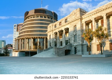New Zealand Parliament and iconic Beehive building in Wellington - Shutterstock ID 2255153741