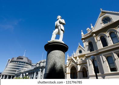 New Zealand Parliamentary Library with the memorial statue of John Ballance, New Zealand's Premier 1891-93, in the foreground.