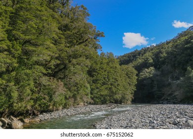 New Zealand River In The Lower South Island By Fantail Falls