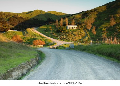 New Zealand Rural Road, House, And Farm Land 