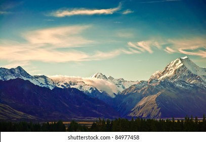 New Zealand scenic mountain landscape shot at Mount Cook National Park. - Shutterstock ID 84977458