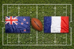 New Zealand vs. France flags on green rugby field, a Sports & Recreation Photo by kb-photodesign