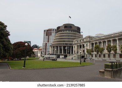 New Zealand, Wellington - January 10 2020: the view of Bowen House, Beehive and facade of New Zealand Parliament on January 10 2020 in Wellington, New Zealand.