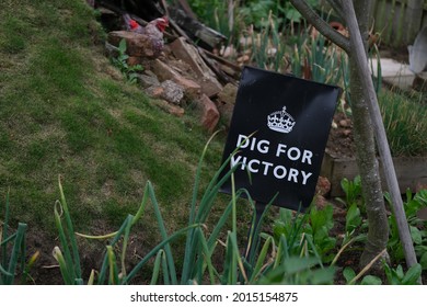 Newark Air Museum. Notinghamshire, UK. July 2021. World War Two Properganfer Sign In Museum Gardens Declaring 'Dig For Victory'.