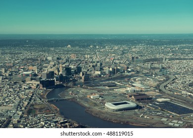 Newark Downtown Viewed From Air In New Jersey.