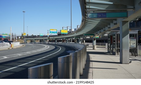 Newark, New Jersey, USA - March 2022: Public Transportation Waiting Area Of Newark Liberty International Airport.