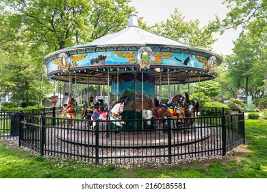 Newark, New Jersey ,USA - May 19 2022 : Chambers Family Carousel, Military Park, Newark, NJ