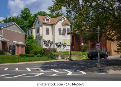 Newark, New Jersey/USA - July 5 2019:  A Glance Of A Dangerous Bad Neighborhood In United States