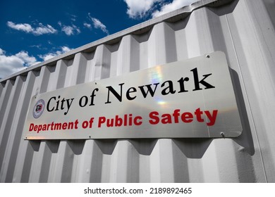 Newark, NJ - August 13, 2022: City Of Newark Department Of Public Safety Sign On Container
