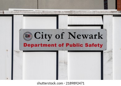 Newark, NJ - August 13, 2022: City Of Newark Department Of Public Safety Sign On Container
