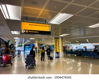 NEWARK, NJ - JAN 25: Newark Airport interior on JAN 25, 2021 in Newark, New Jersey. Newark airport near New York City is 10th busiest in US and the 2nd-largest hub for Continental Airlines.