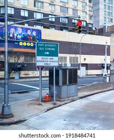 NEWARK, NJ - JAN 25: Signboard Of Port Authority Bus Terminal