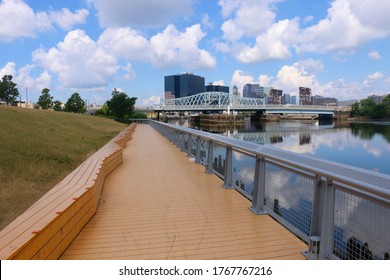 Newark, NJ - June 28 2020: View Of The Boardwalk At The Essex County Riverfront Park