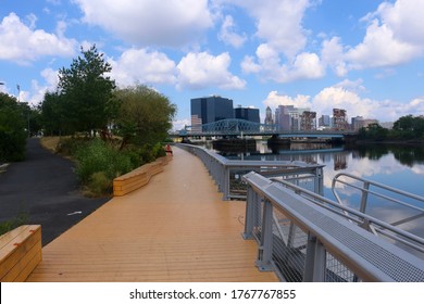 Newark, NJ - June 28 2020: View Of The Boardwalk At The Essex County Riverfront Park