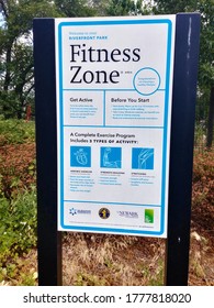 Newark, NJ - June 28 2020: Sign For The Fitness Zone At Essex County Riverfront Park