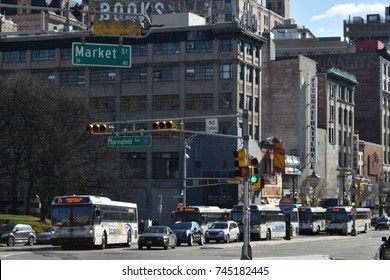 Newark, N.J. – March 23, 2017: Downtown Newark at Market St. and Springfield Ave.