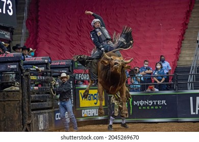 NEWARK, NJ - SEPTEMBER 19: Bull Riders Compete On Day Two Of The Professional Bull Riders 2021 Unleash The Beast Event At Prudential Center On September 19, 2021 In Newark, New Jersey.