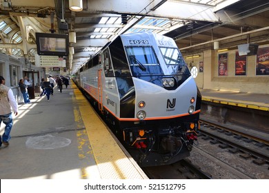 NEWARK, NJ, USA - MAY 7, 2013: NJ Transit locomotive Alstom PL42AC at Newark Penn Station, New Jersey, USA.