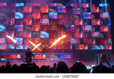 Newark, NJ/USA - December 22, 2019: Concerts By The Band Trans-Siberian Orchestra Involve Elaborate Stage Sets, Pyrotechnics, And Stunning Visual Effects.