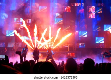 Newark, NJ/USA - December 22, 2019: Concerts By The Band Trans-Siberian Orchestra Involve Elaborate Stage Sets, Pyrotechnics, And Stunning Visual Effects.