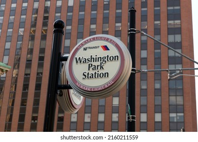 Newark, NJ,USA - May 21 2022 : Washington Park Station Sign