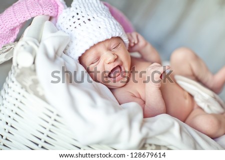 Similar – Image, Stock Photo Baby girl crying because wants pacifier