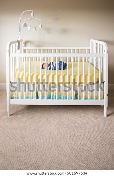 Newborn Baby Boy Asleep White Crib Stock Photo Edit Now 501697534