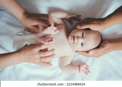 Newborn baby care. Pediatric care of newborn. Little baby given massage at pediatrist. Pediatrics and neonatology. Innovations in pediatrics. Challenges in neonatology. The best care for newborns.