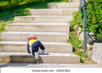 Newborn Baby Climb Stairs