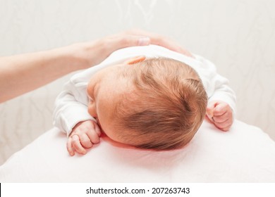 Newborn Baby Fall Asleep On The Fitball While Doing First Baby Exercise And Tummy Massage