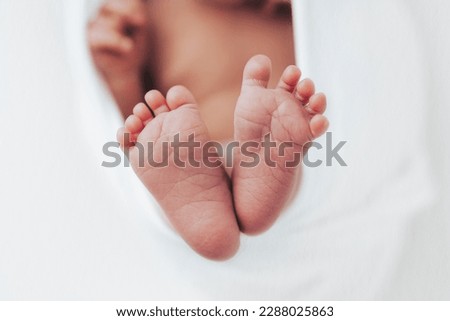 Newborn  baby feet photographed on white background.