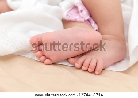 Newborn baby feet shown in close up