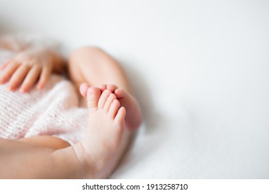 newborn baby foot. baby legs. Healthy and medical concept. Happy pregnancy and childbirth. Children's theme.