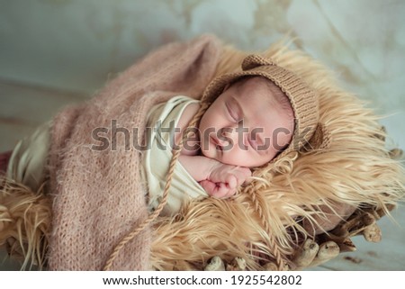 Similar – Baby girl with pompom hat sleeping