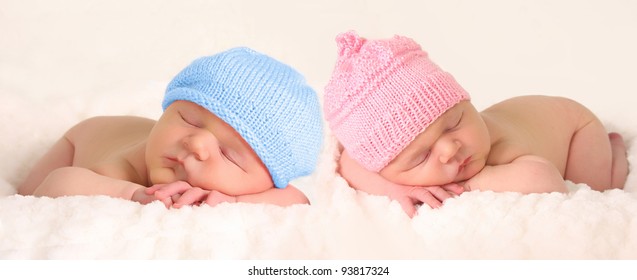 Newborn Baby Girl And Boy Twins.