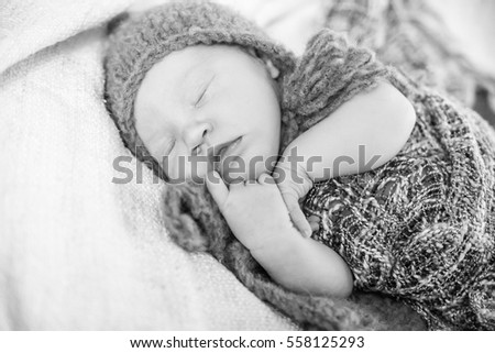 Similar – Baby girl with pompom hat sleeping