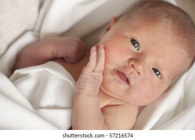 Newborn Baby Girl Looking Directly Camera Stock Photo Edit Now