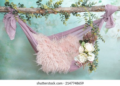 Newborn baby girl photography floral digital backdrop tree swing