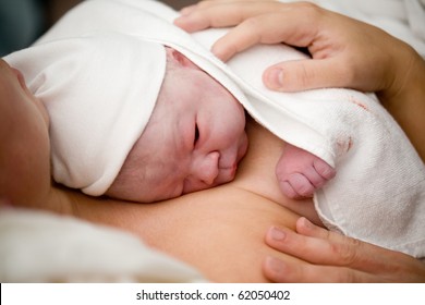 Newborn Baby Girl Right After Delivery, Shallow Focus