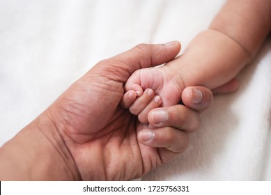 Newborn baby grasping her mother's finger. Concept of child care, feeling safe, parent love. - Powered by Shutterstock