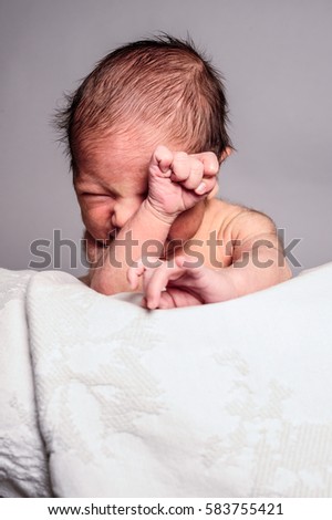 Similar – Image, Stock Photo Baby girl crying because wants pacifier