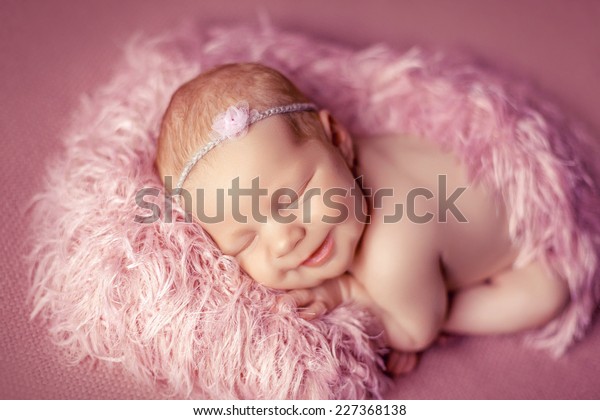 Newborn Baby On Pink Fluffy Blankets Stock Photo Edit Now 227368138