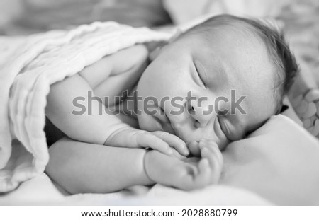 Similar – Newborn lying on the bed with her mother