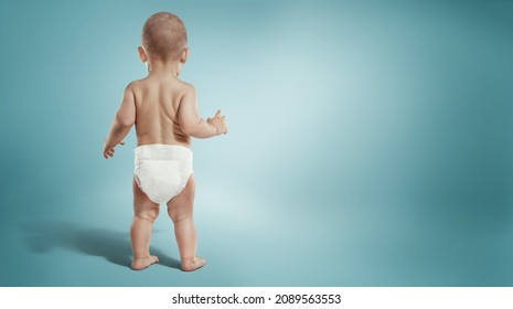  Newborn In The Diaper. Isolated Baby.