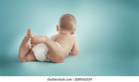  Newborn In The Diaper. Isolated Baby.