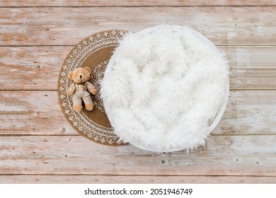 Newborn digital backdrop, wooden planks, feathers, bunnies, moon and stars, toys, bowl props, whitebeige fur, fine art photography