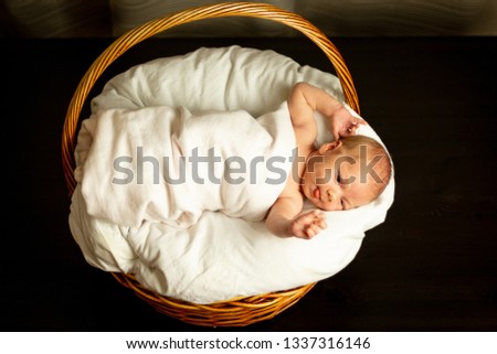 Similar – Baby lying in a wicker basket